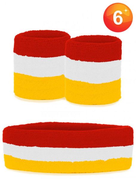 Set of wristbands and headband red white yellow