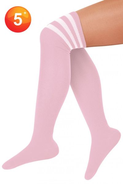 Long knee socks pastel pink with three white stripes