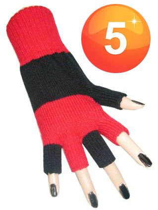 Fingerless gloves black red striped