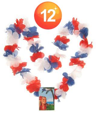 Hawaii necklace red - white - blue wreaths 12 pieces