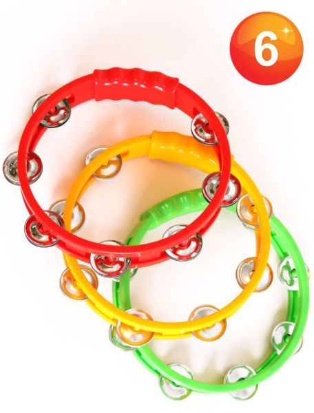 6 Tambourines in the colours red yellow green