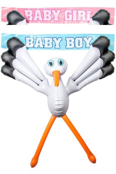 Inflatable stork with suction cups for against window