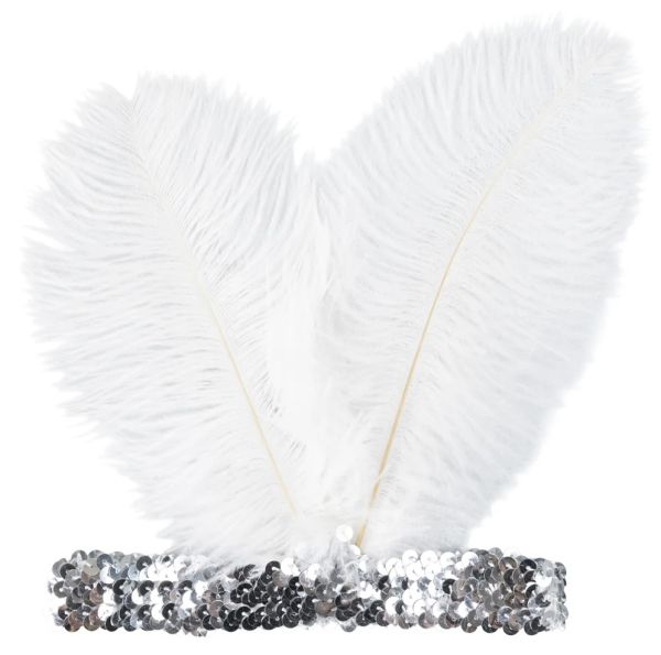 Charleston band silver with white feathers