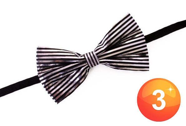 Silver black striped bow tie