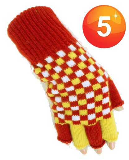 Fingerless gloves red white yellow checkered