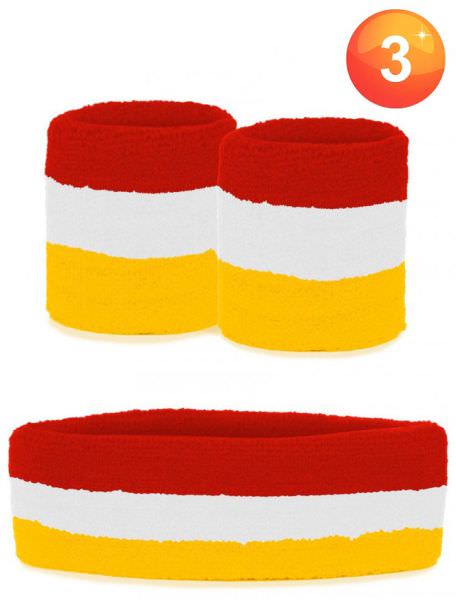 Set of wristbands and headband red white yellow