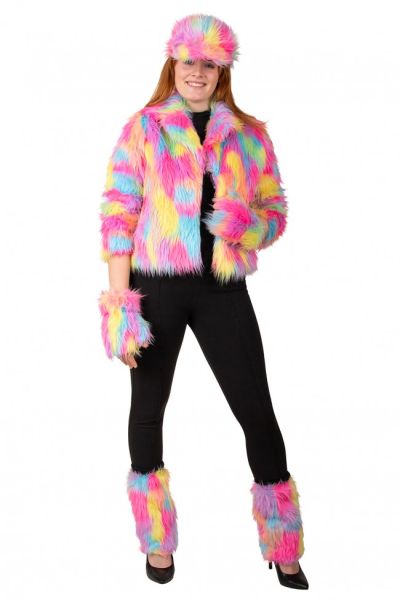 Fluffy Festival Fur Coat in mixed pastel colours