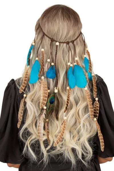 Ibiza Hippie headband feathers blue brown