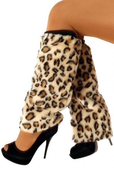 Legwarmer faux fur with panther print light