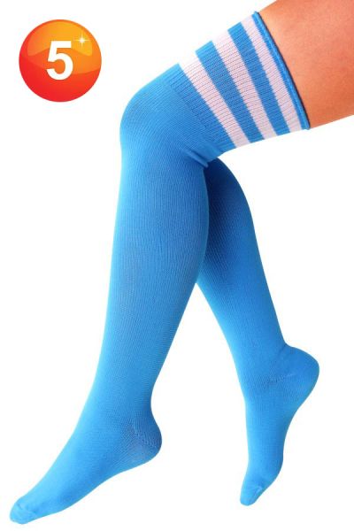 Long knee socks turquoise with three white stripes